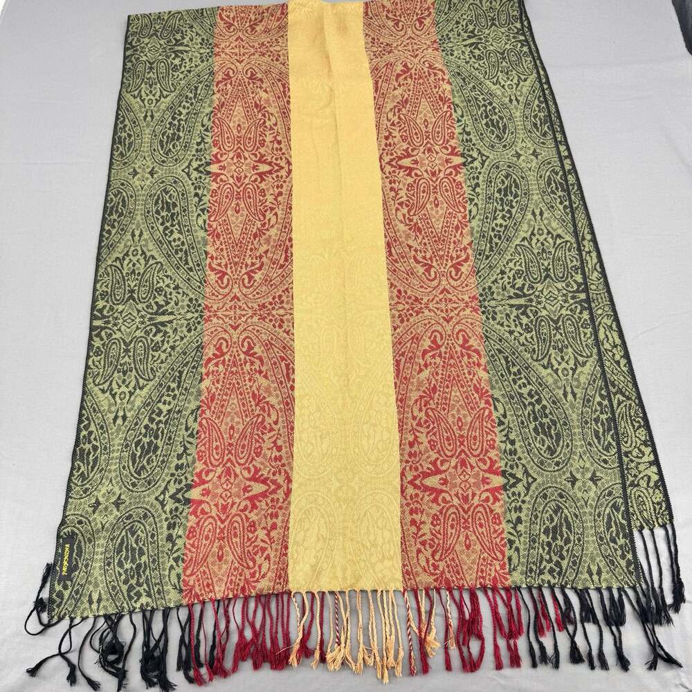 Pashmina Paisley Scarf Multicolored Striped Fringe